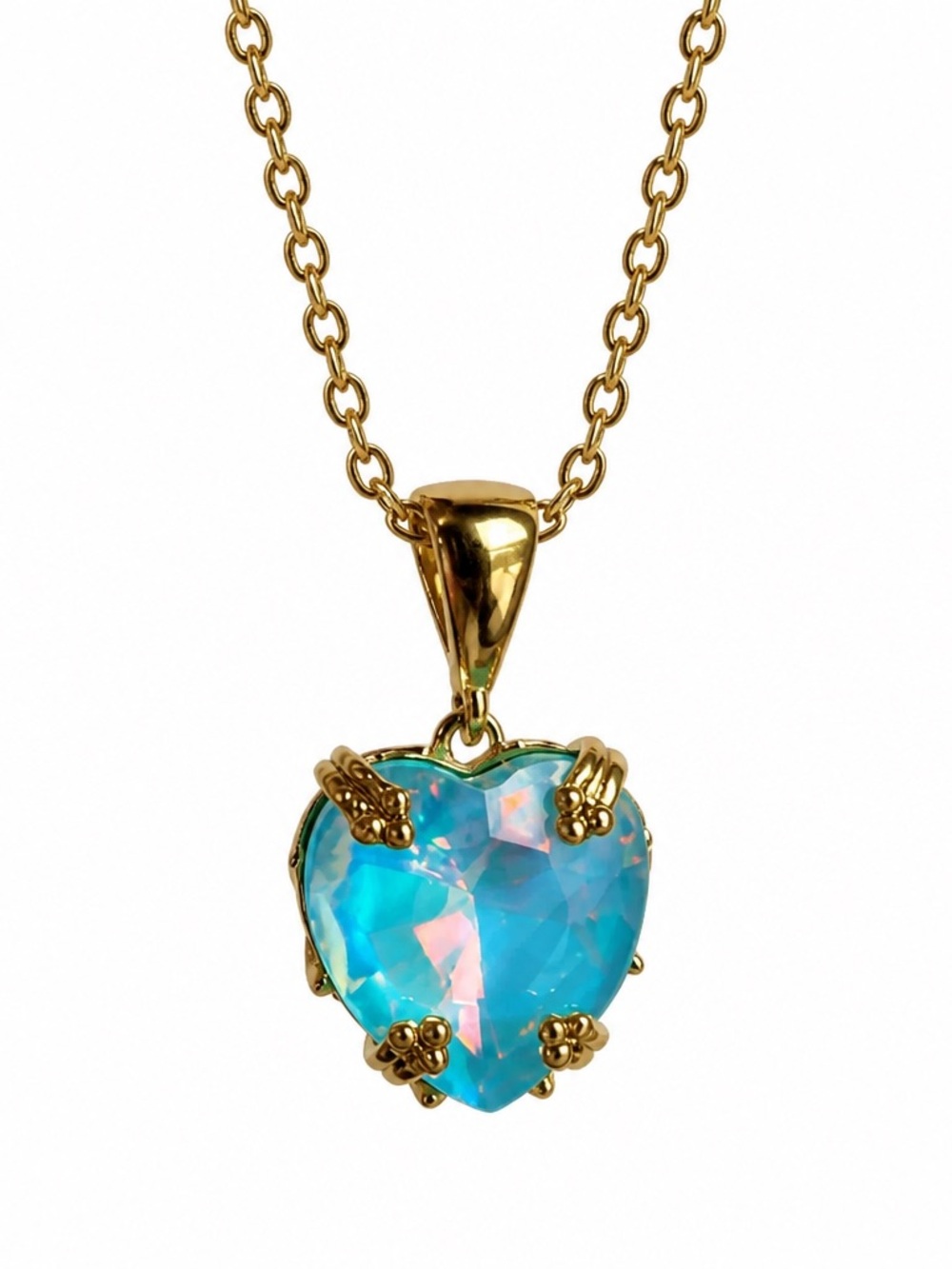 New Heart Pendant Necklace with Blue Opal Crystal